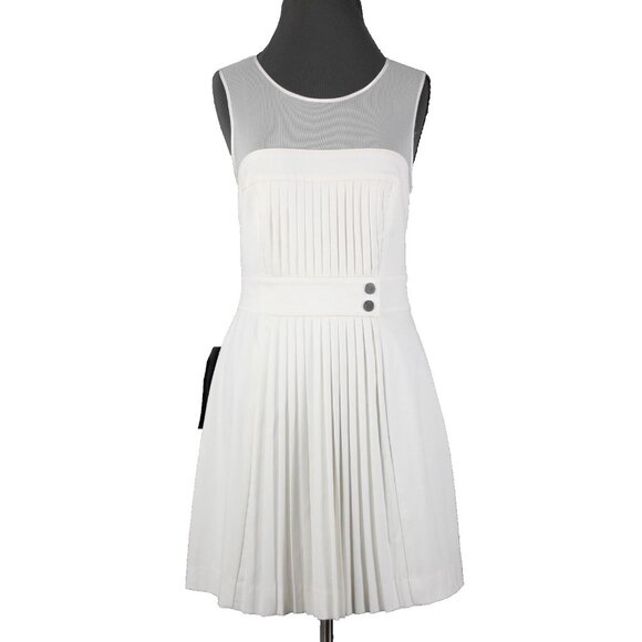 Bebe Sz 8 White Heaven Accordion Pleat Mesh Polyester Viscose Dress - Picture 1 of 16